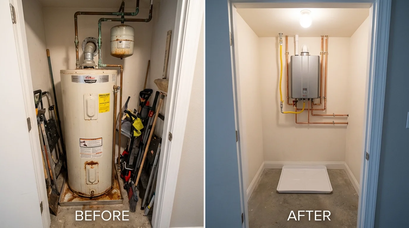 Tank water heater versus wall-mounted tankless unit comparison for Lake Forest, CA homeowners
