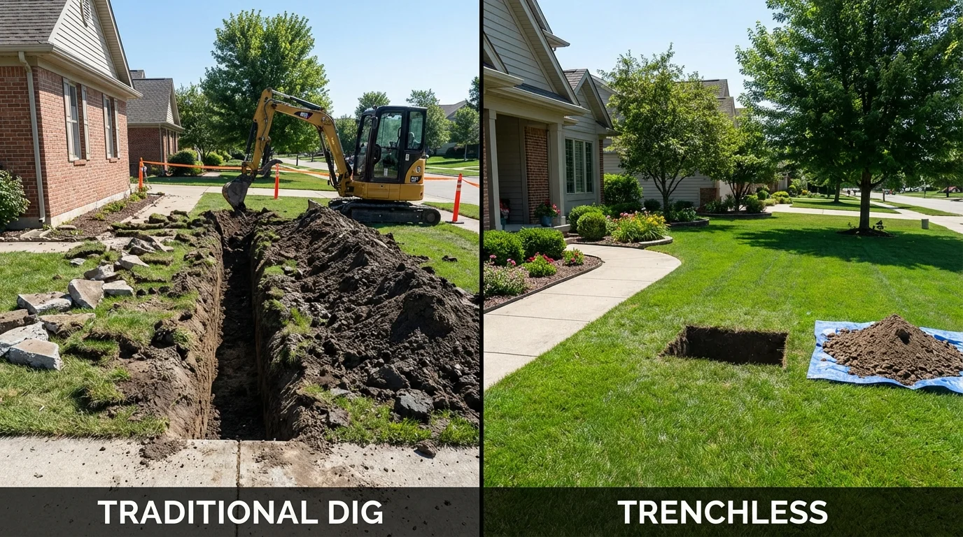 Trenchless sewer repair with minimal yard damage versus traditional excavation in Lake Forest, CA
